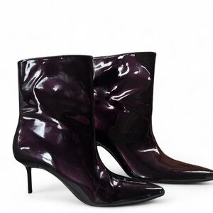 Zara Glossy Deep Burgendy Heeled Boots